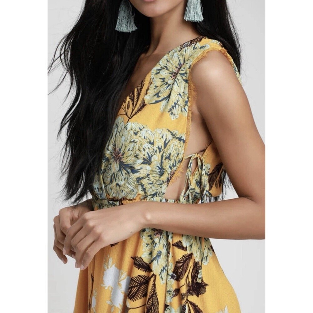 Free People "Marnie" Golden Yellow Floral Short Dress Size S Rayon Boho Floral. - Picture 6 of 16